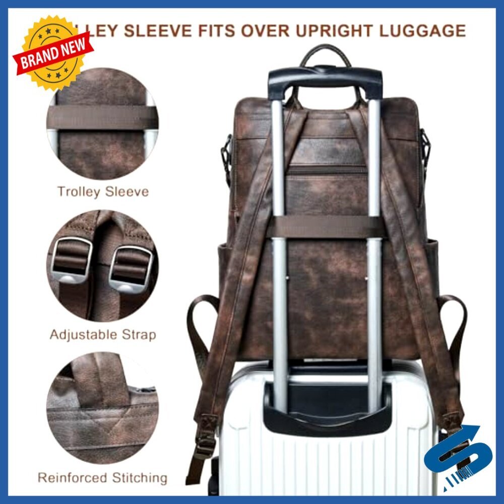 Leather Laptop Backpack Professional Water-Resistant Travel Daypack Casual Work - Picture 4 of 6